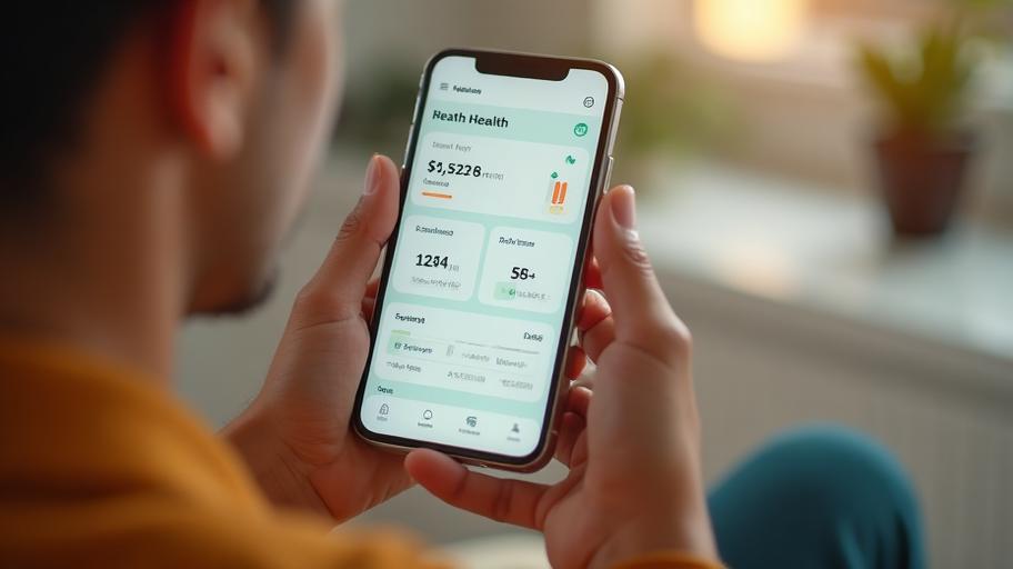 Pessoa utilizando aplicativo de saúde no celular